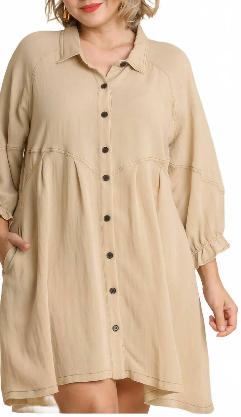 NEW UMGEE dreamer washed button down mini dress in taupe